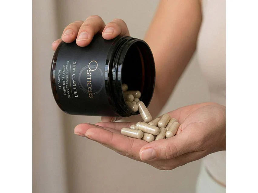 Close up of pouring supplements into hand