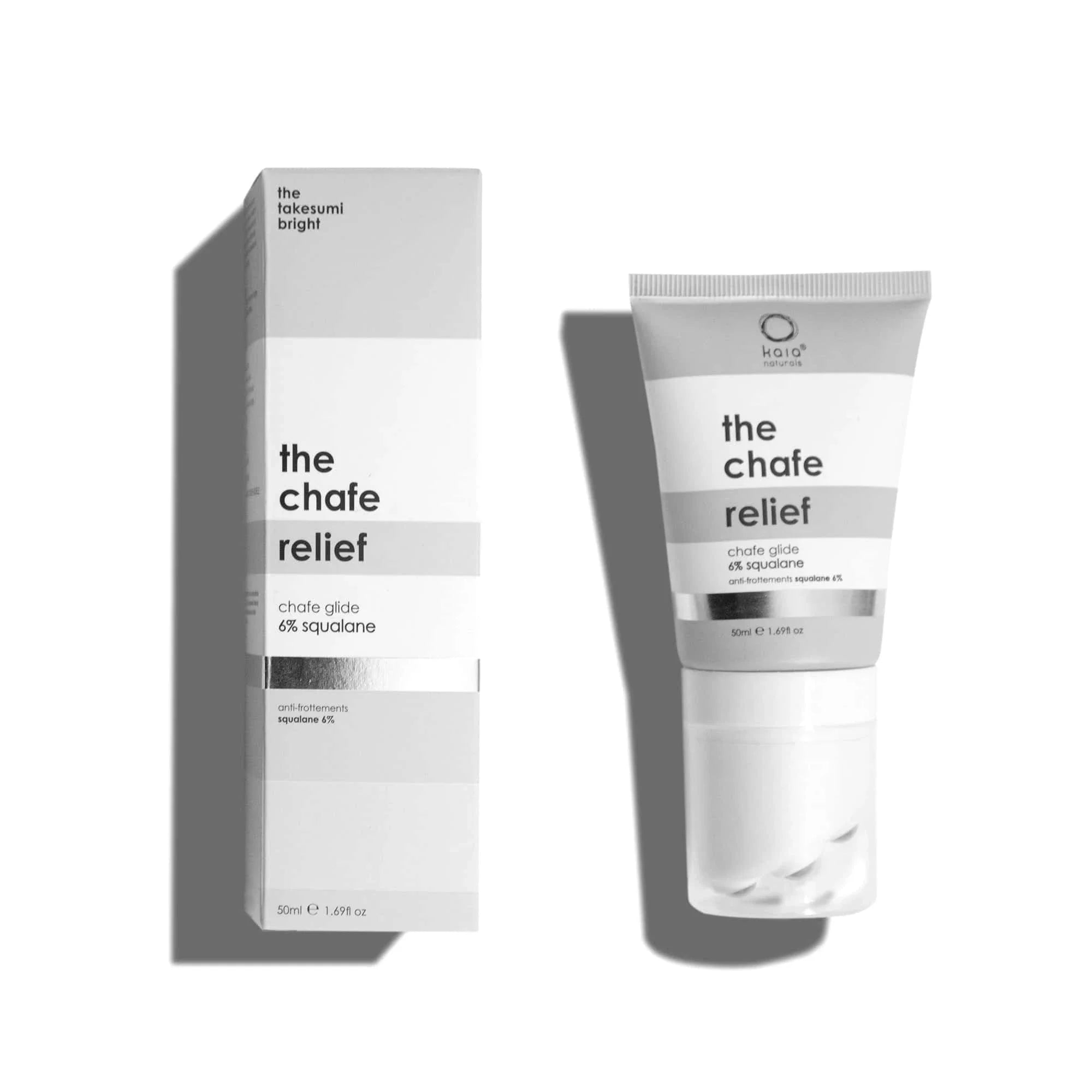The chafe relief product packaging on a white background