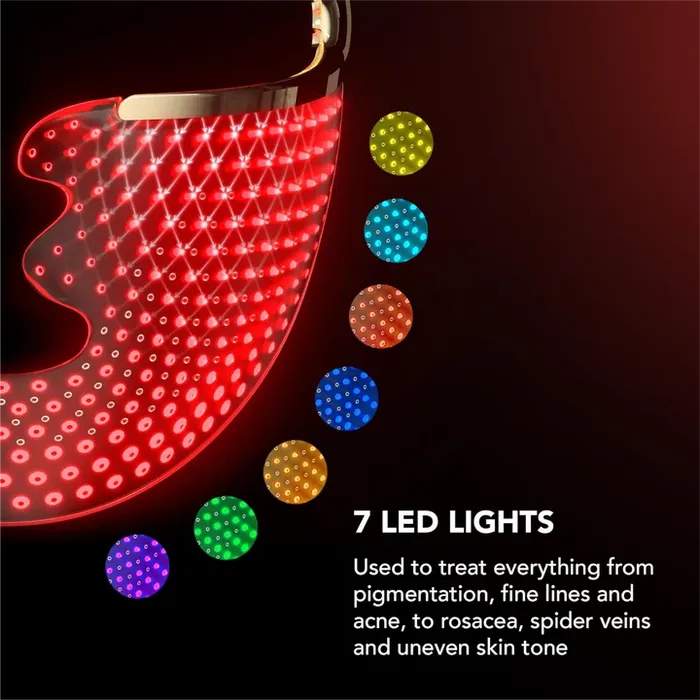 LED light device with 7 coloured lights on a dark background
