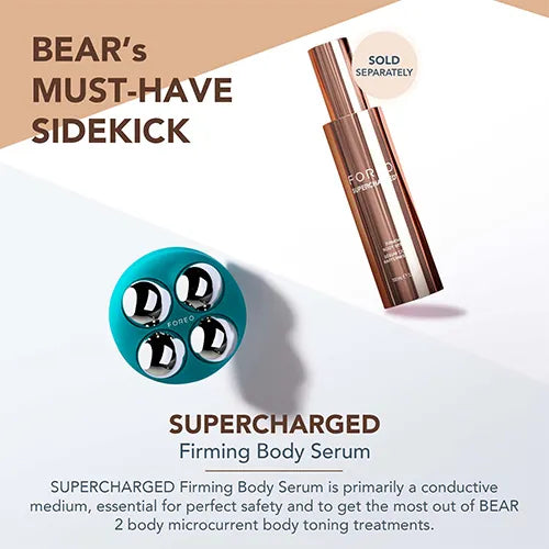 Supercharged Firming Body Serum packaging with text on a white background