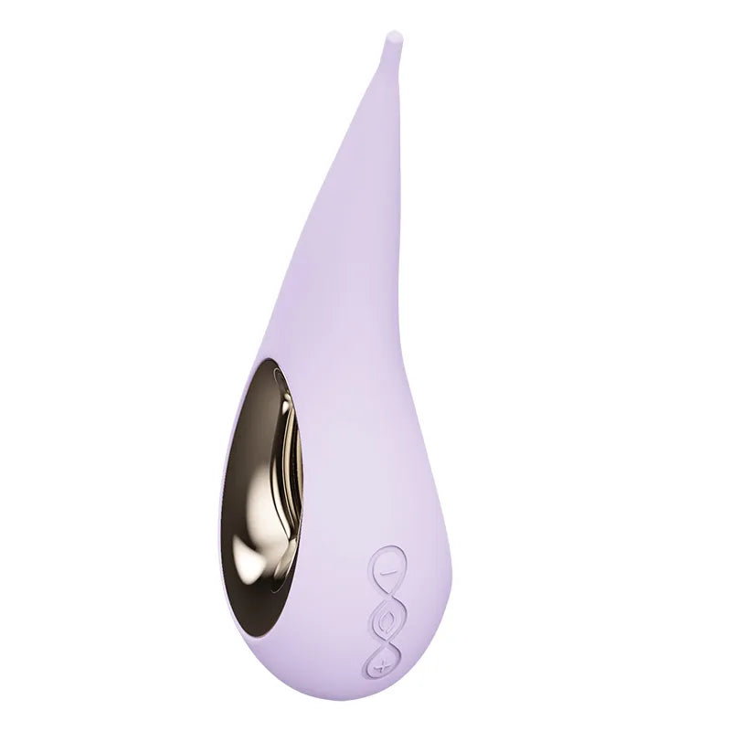 Purple and gold device shaped like a teardrop on a white background