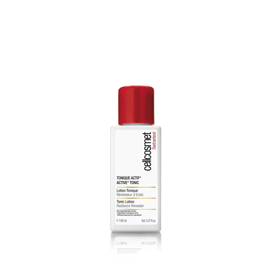 Cellcosmet Active* Tonic bottle with red cap and white label on a white background