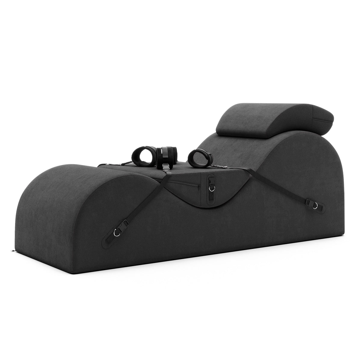 Black soft chaise cover with attachments on a white background