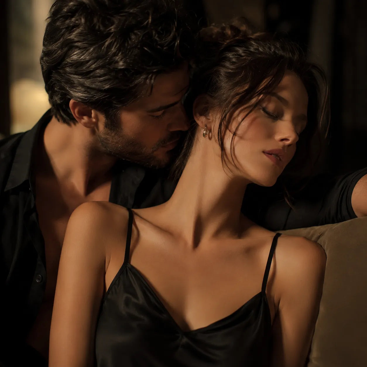 couple embracing ambient lighting