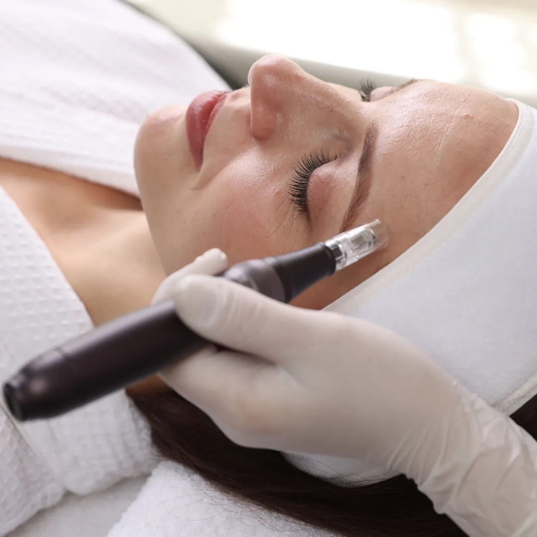 woman getting microneedling close up
