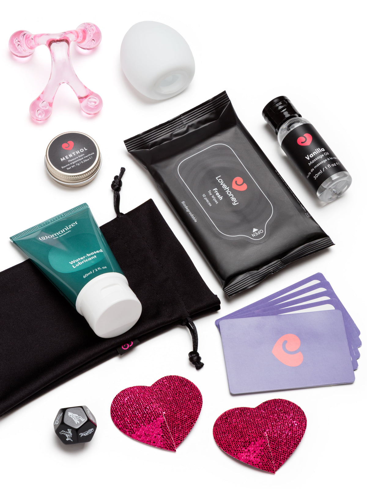 Lovelyhoney lube  and heart paraphernalia 