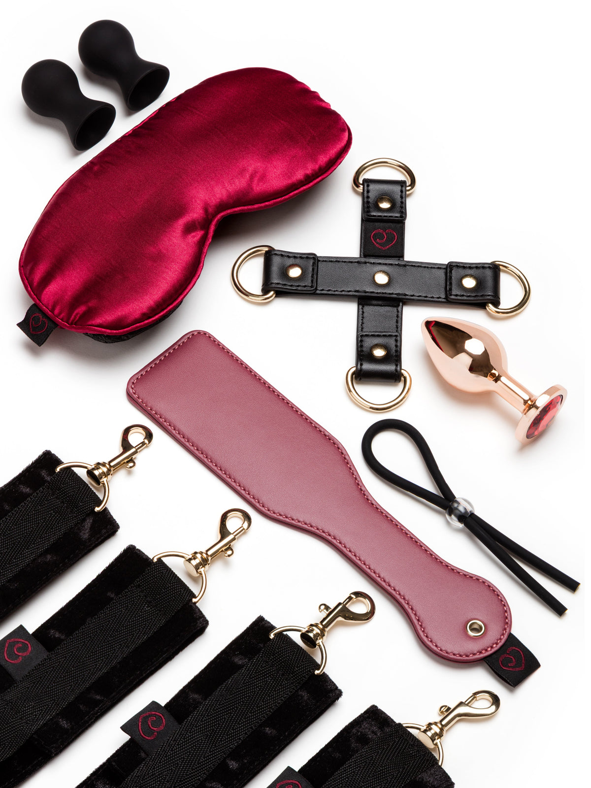 mix of straps and blindfold on white background