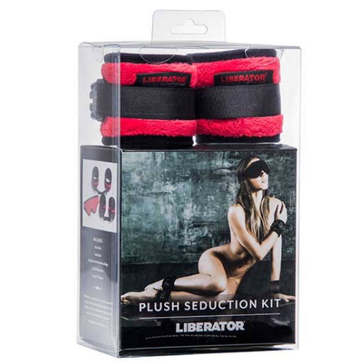 Plush Seduction Kit packaging with red and black straps and a model on the box.