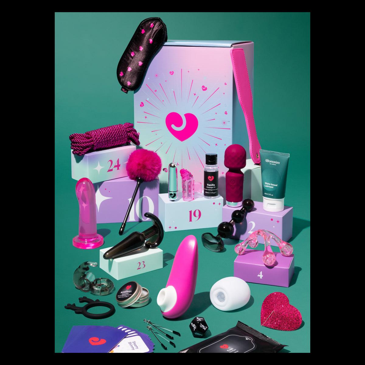 large selection of sex toys in colourful colours