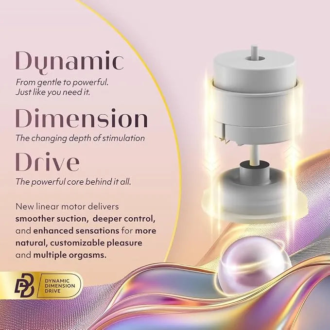 Product with text describing 'Dynamic Dimension Drive' on a colorful background