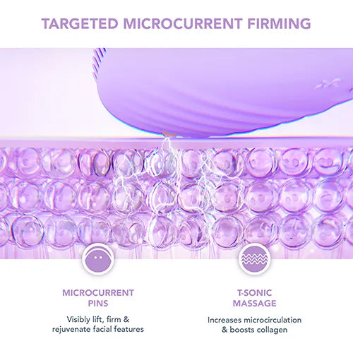 Image with text about targeted microcurrent firming