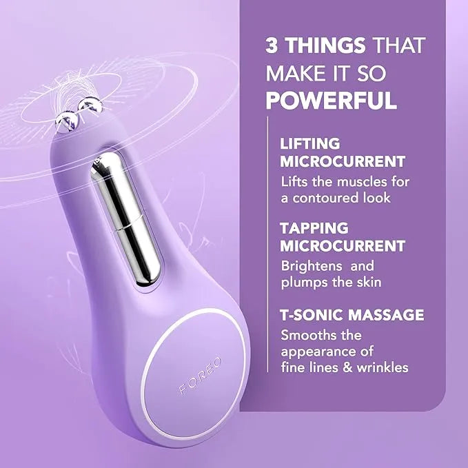 Purple electronic device with text on a purple background