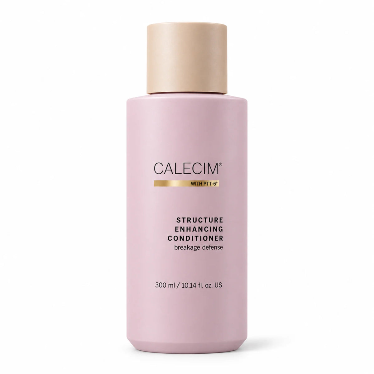 A 300 ml bottle of Calecim Web-Fit-4 Structure Enhancing Conditioner in a soft pink color with a beige cap, shown on a clean white background.