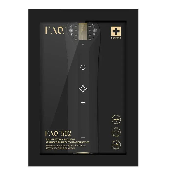 Black device with 'FAQ' branding on a white background