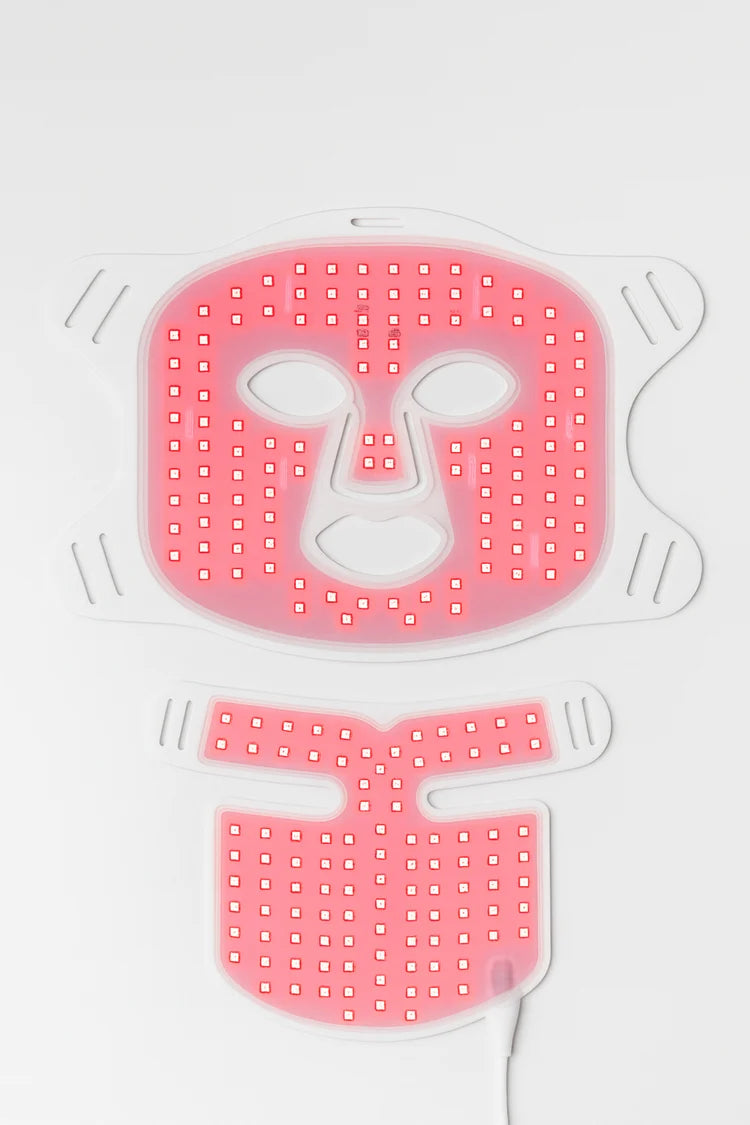 red light therapy mask for face and neck on white background