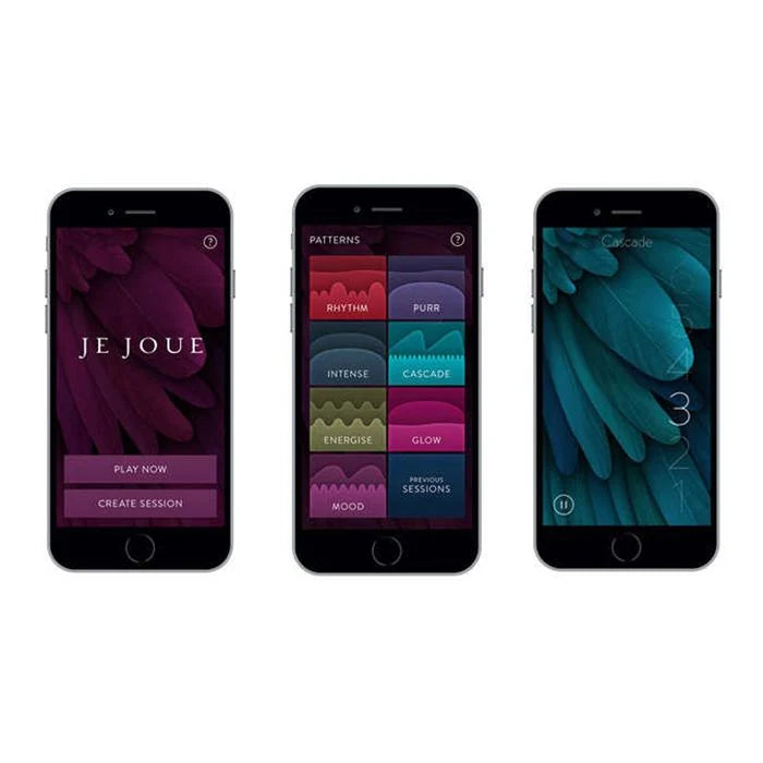 Three smartphones displaying different app interfaces on a white background