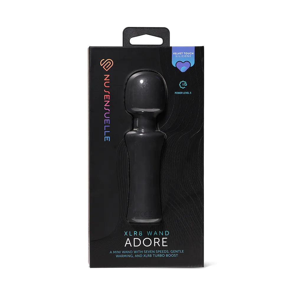 Black XLRB Wand Adore packaging with NujenSuele branding on a white background
