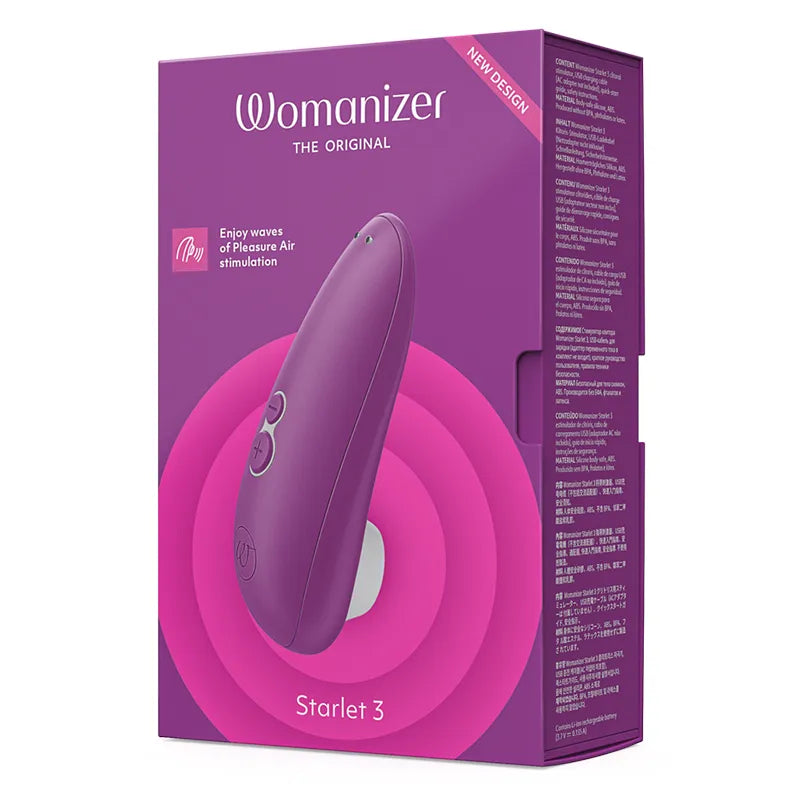 Purple packaging of a product with 'Womanizer' branding on a white background