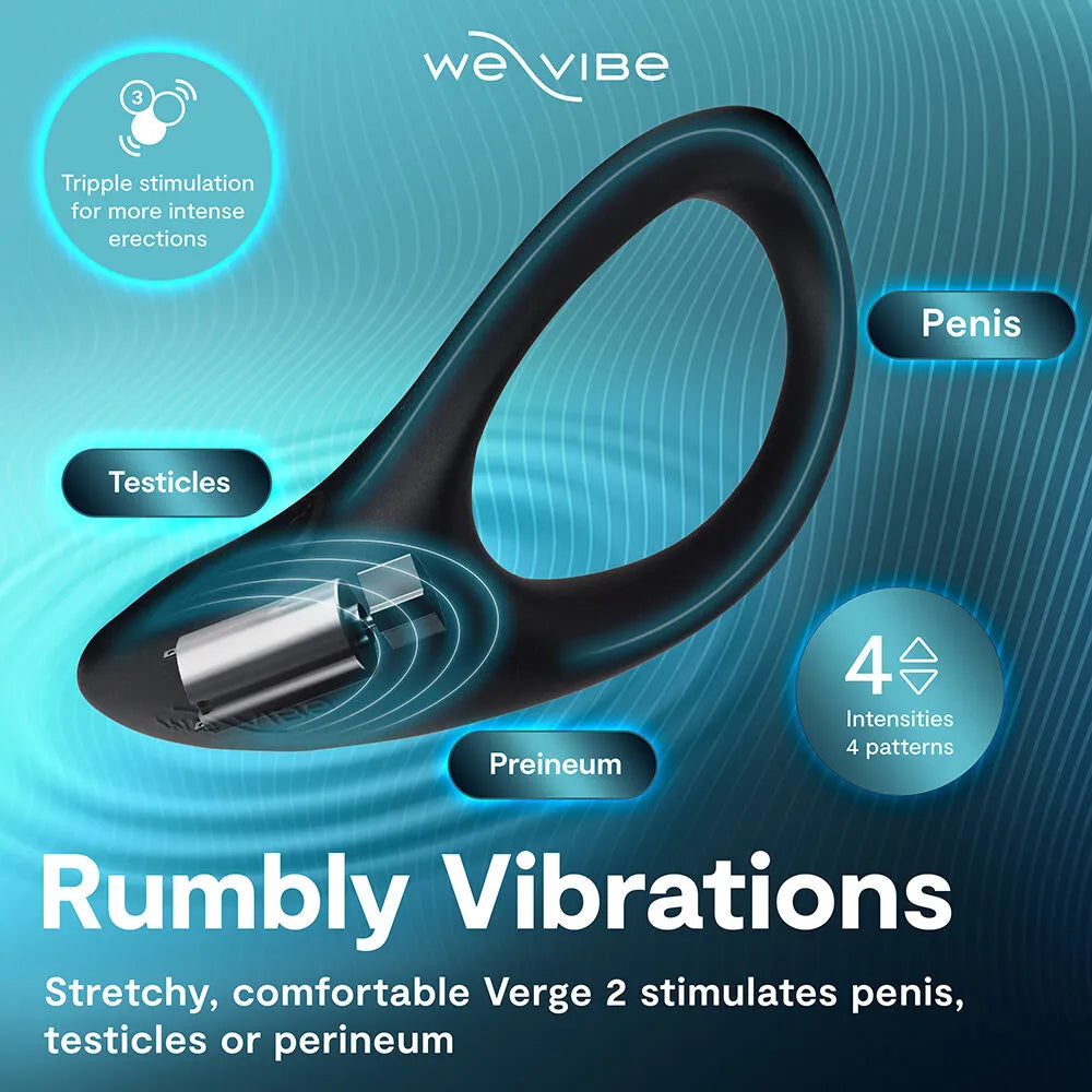 WeVibe device with labeled parts and text on a blue background