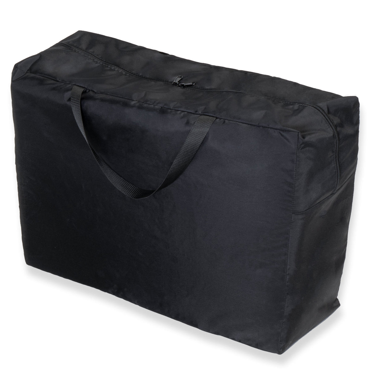 Black storage bag with handles on a white background