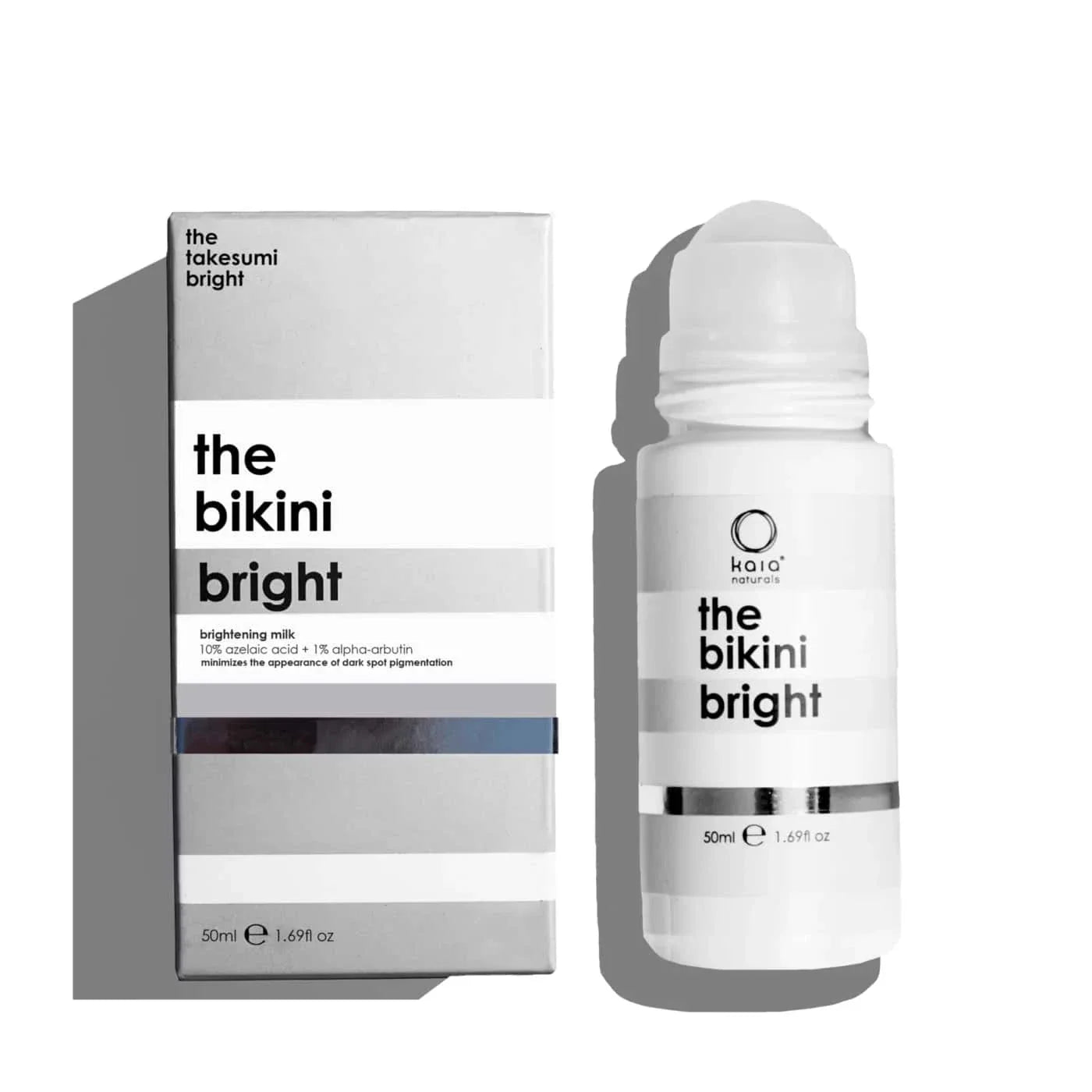 Bikini bright product packaging and bottle on a white background