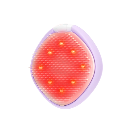 A red light therapy panel with a purple outer frame and a white top button, shown against a plain white background.