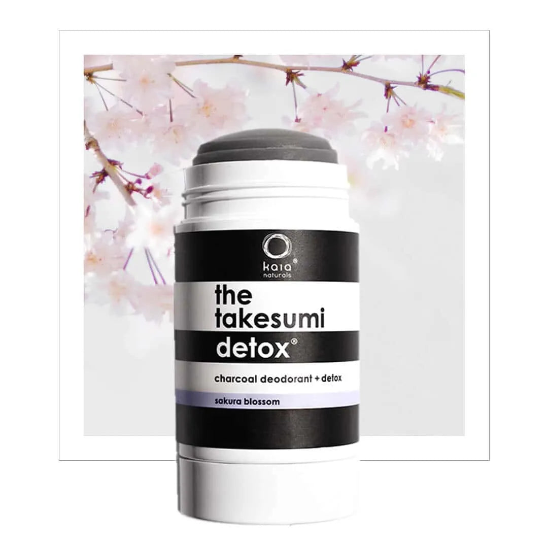 Kao Naturals takesumi detox charcoal deodorant with cherry blossom background