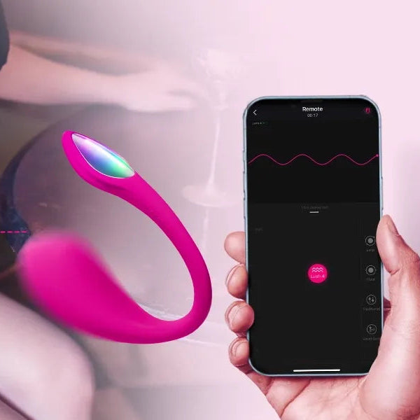Pink electronic device on a person's leg with a smartphone app interface.