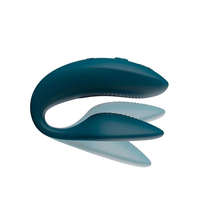 Blue silicone device on a white background