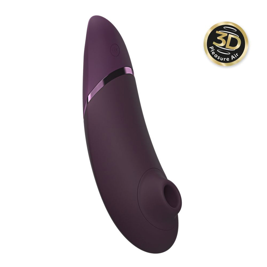 Purple silicone butt plug with '3D Pleasure Air' logo on a white background